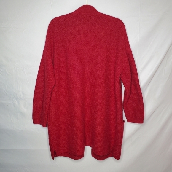 J. Jill Long Sleeve Knit Cardigan Size L Long Line Cozy Red Sweater with Pockets - Picture 5 of 13